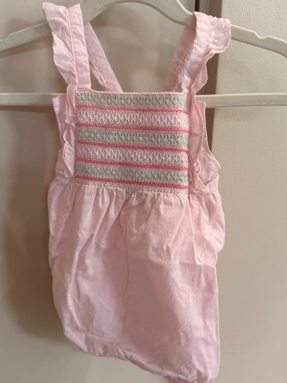 Janie and Jack Pink Smocked Ruffle Bubble Romper 6-12 Months